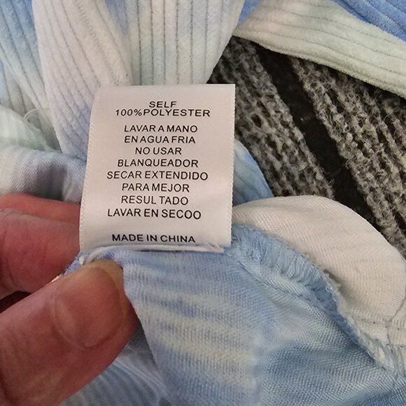 Tie-Dye Blue & White Corduroy Button-Up Crop Jacket With Frayed Hem Medium By - Picture 7 of 9